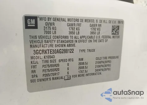 2010 Chevrolet Silverado 1500 Ltz из США, поврежденный, VIN 3GCRKTE30AG288122